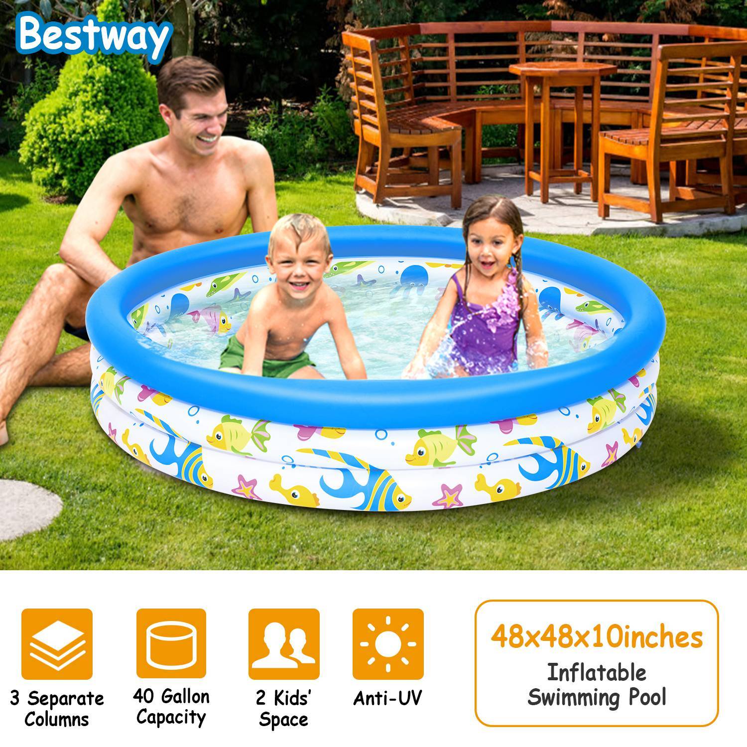 48 x 10 Inflatable Swimming Pool with 3 Velvets Water Drain Plug Sports & Outdoors - DailySale