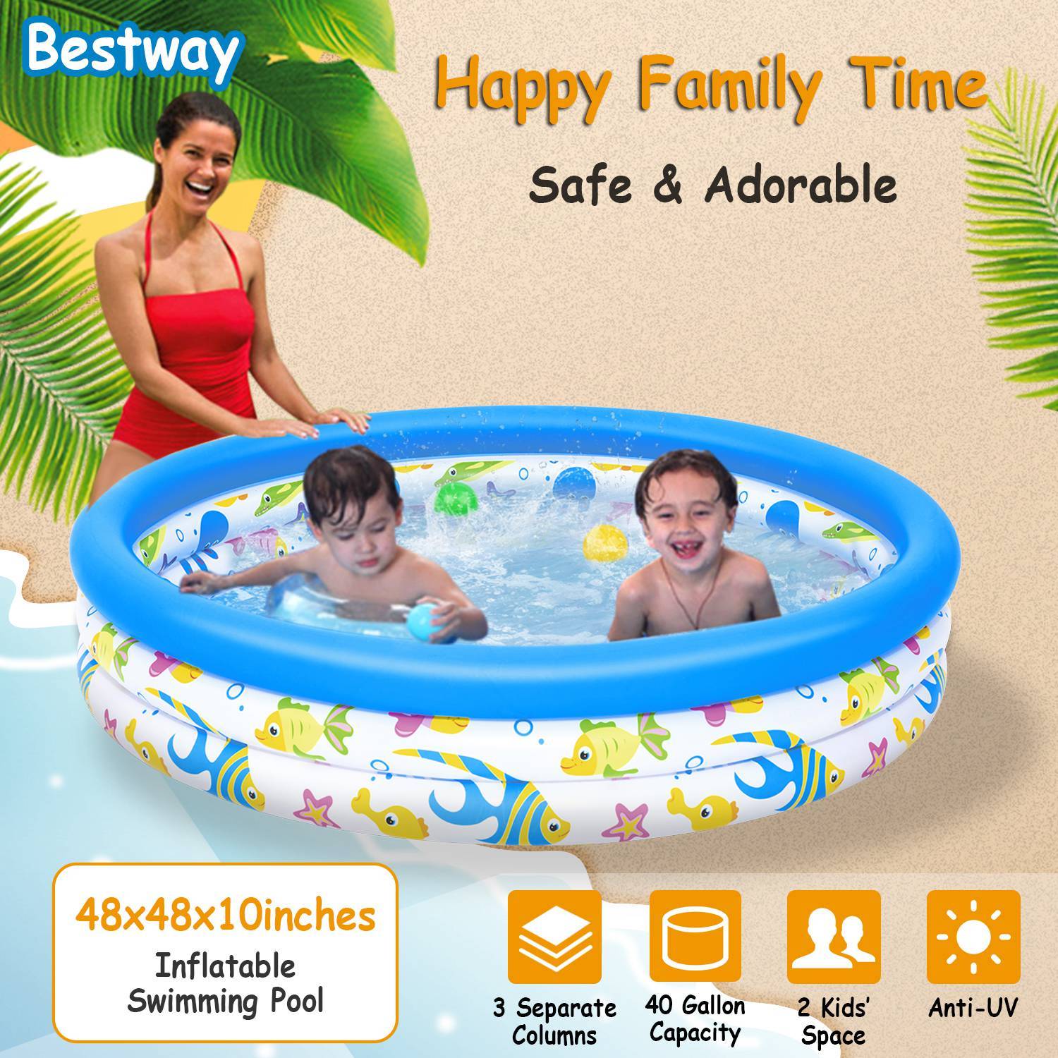 48 x 10 Inflatable Swimming Pool with 3 Velvets Water Drain Plug Sports & Outdoors - DailySale