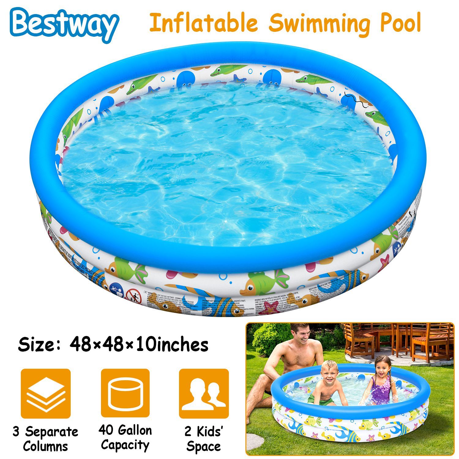 48 x 10 Inflatable Swimming Pool with 3 Velvets Water Drain Plug Sports & Outdoors - DailySale