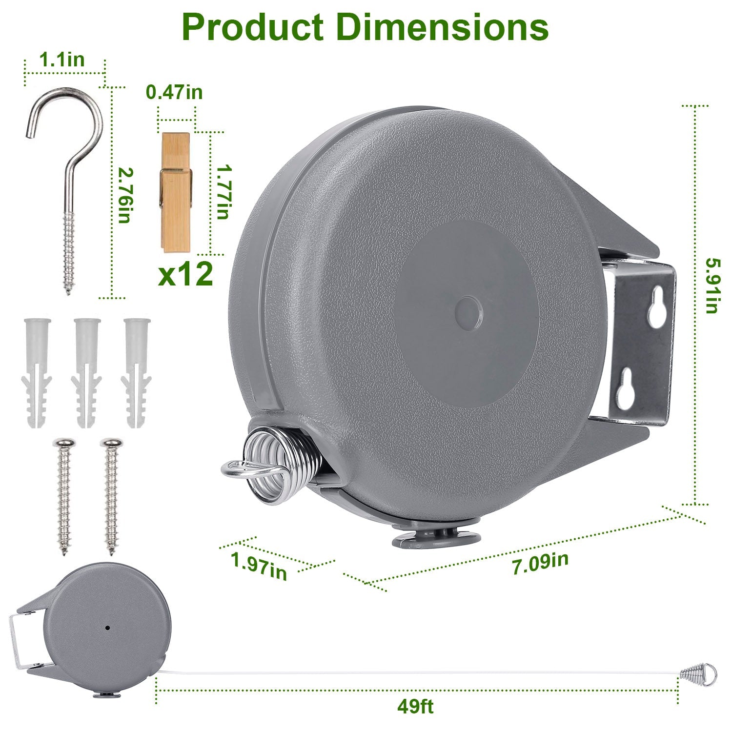 49 Ft. Retractable Clothesline Rope Closet & Storage - DailySale