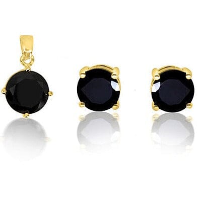 4ct Gold Filled High Polish Finish Genuine Black Round Set Charm and Earrings Earrings - DailySale