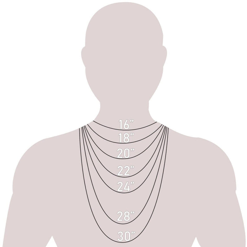 Diagram of a man wearing different sizes of 4K Yellow Gold Rope Diamond Cut Chain Necklaces