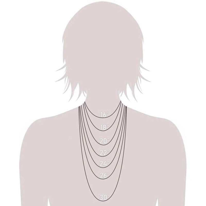 Diagram of a woman wearing different sizes of 4K Yellow Gold Rope Diamond Cut Chain Necklaces