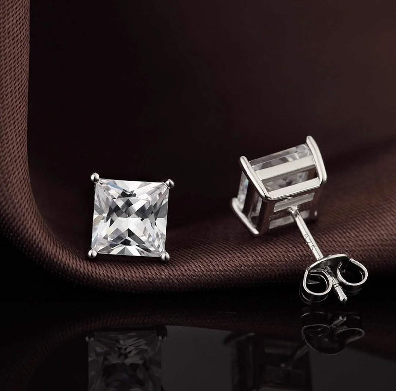 4MM Sterling Silver Princess Cut Crystal Studs Jewelry - DailySale