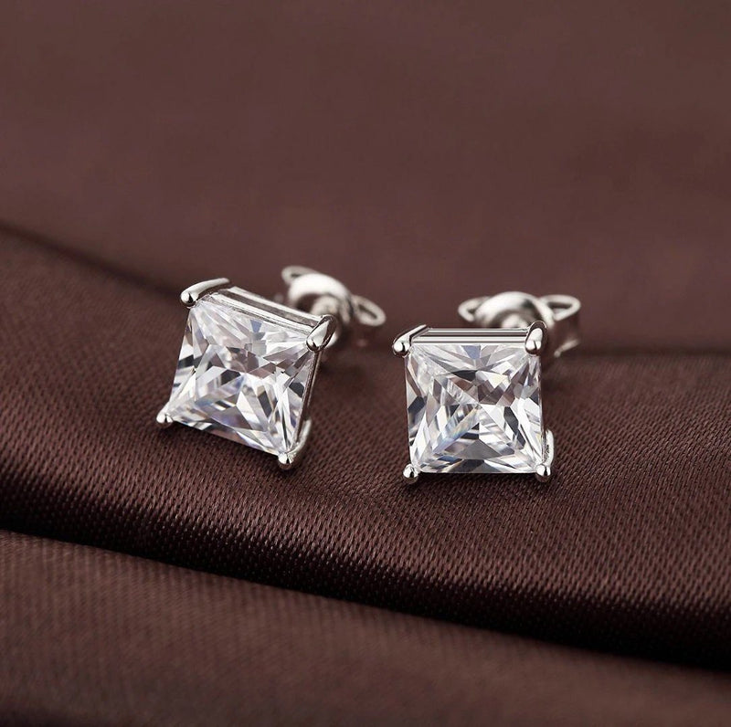 4MM Sterling Silver Princess Cut Crystal Studs Jewelry - DailySale