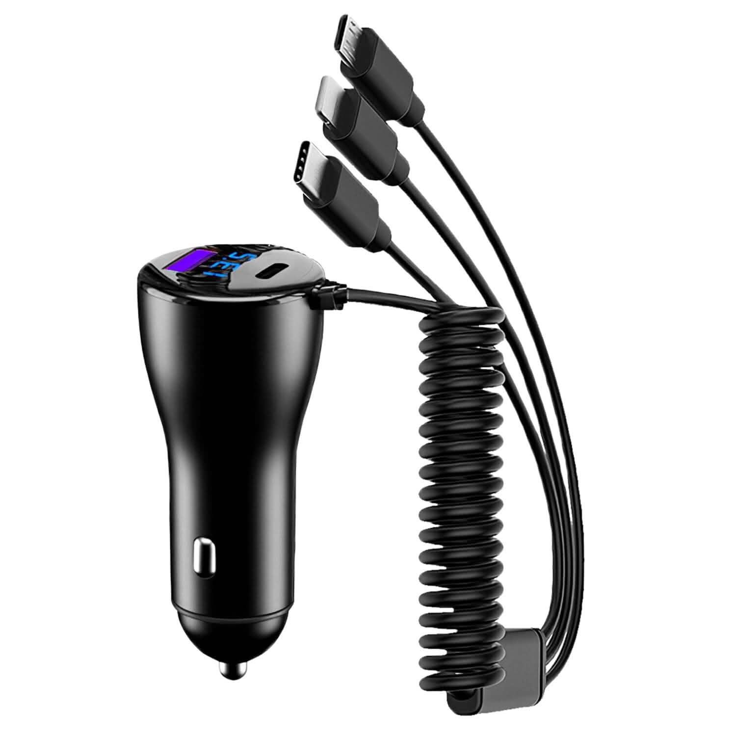 5-in-1 Fast Charge Car Charger QC PD USB Type C LT 5 Port with 4ft Coiled Cable Automotive - DailySale
