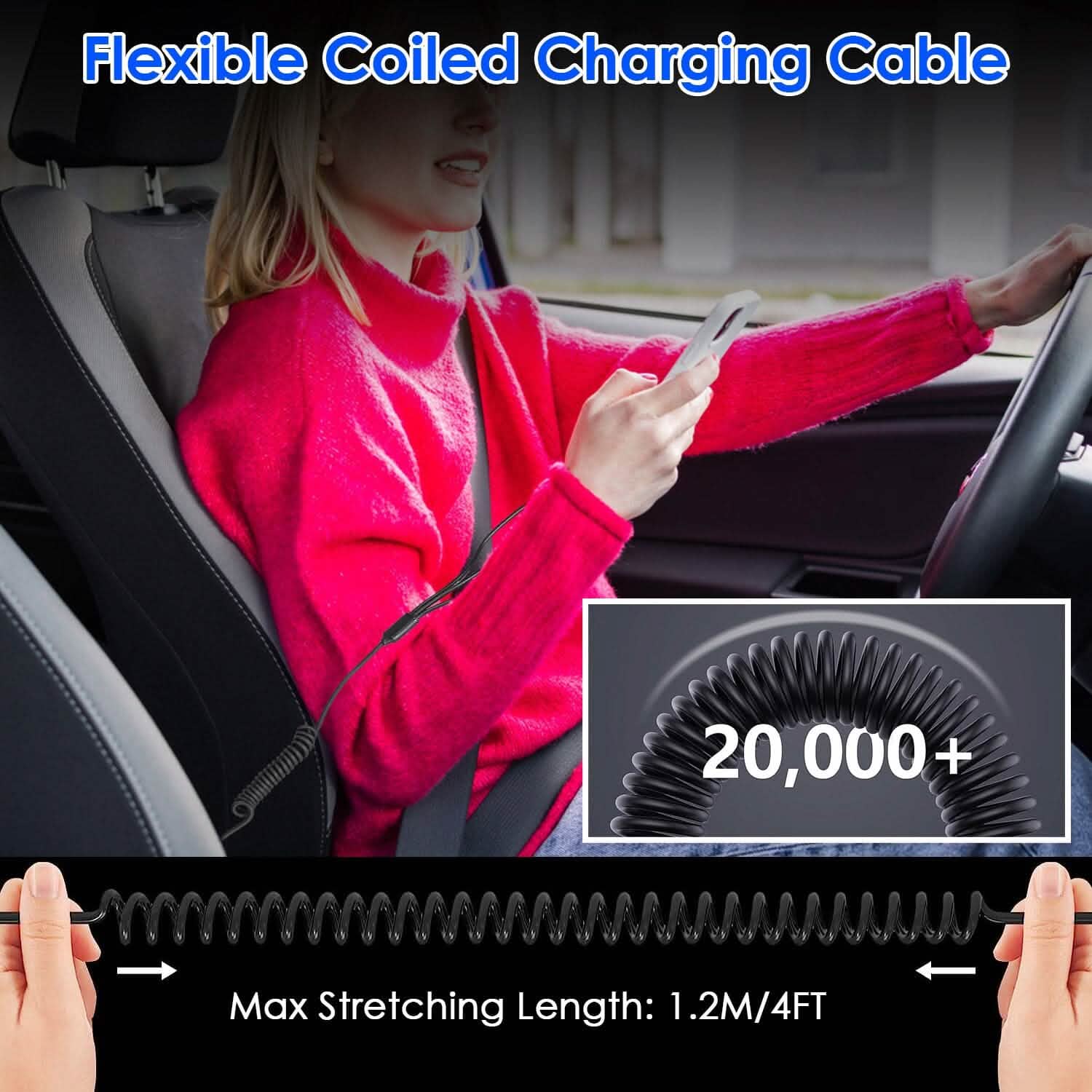 5-in-1 Fast Charge Car Charger QC PD USB Type C LT 5 Port with 4ft Coiled Cable Automotive - DailySale