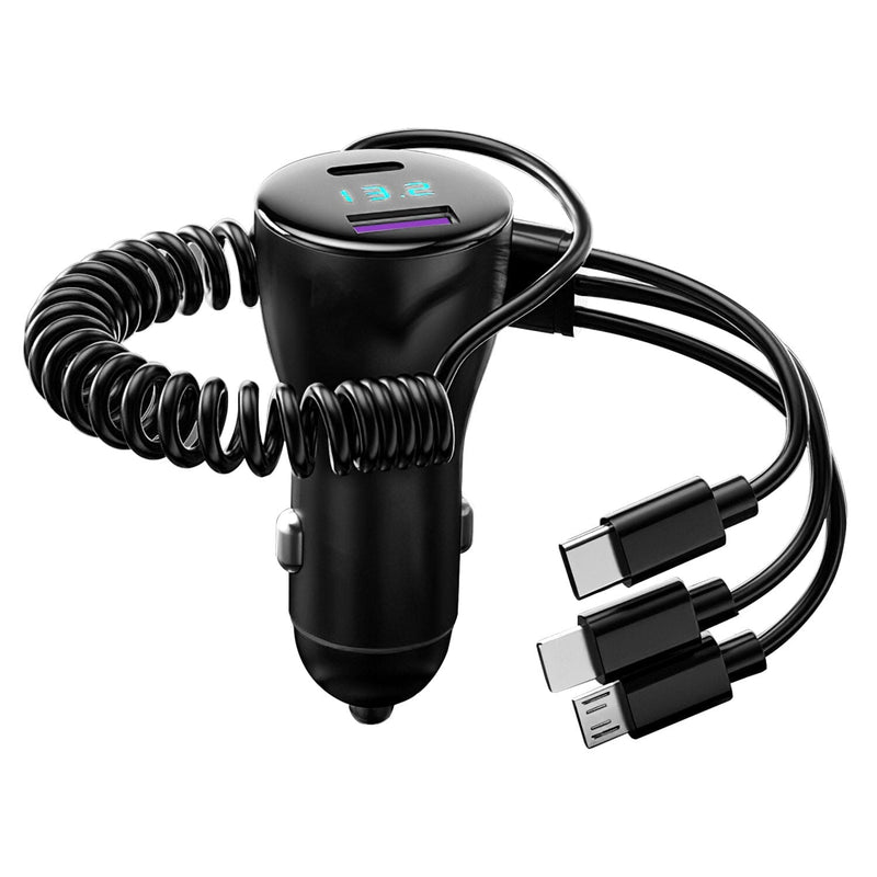 5-in-1 Fast Charge Car Charger QC PD USB Type C LT 5 Port with 4ft Coiled Cable Automotive - DailySale