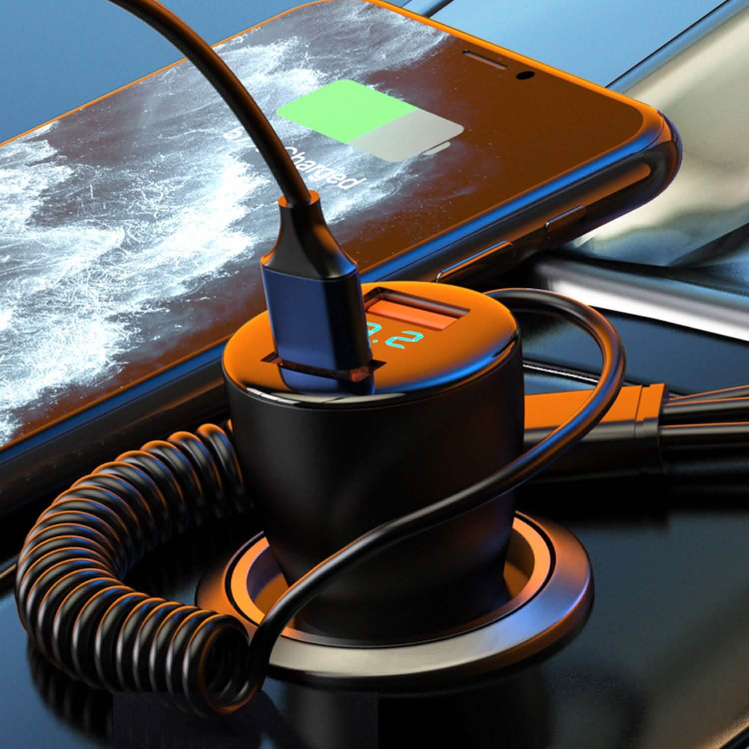 5-in-1 Fast Charge Car Charger QC PD USB Type C LT 5 Port with 4ft Coiled Cable Automotive - DailySale