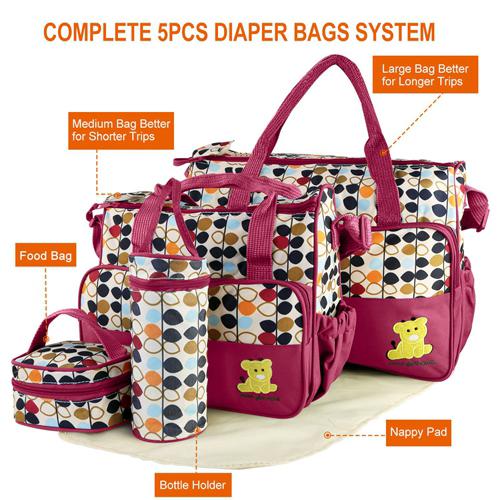 5-Pack: Baby Nappy Diaper Bag Set