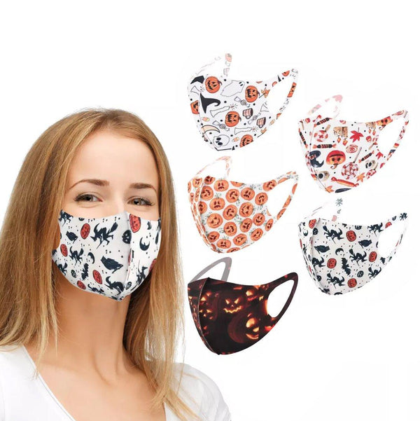 5-Pack: Fun Prints Reusable Halloween Face Masks Face Masks & PPE - DailySale