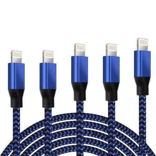 5-Pack: Heavy Duty Braided iPhone Lightning USB Cable Charger Cords Mobile Accessories Blue - DailySale