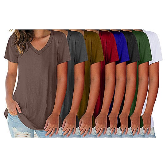 5-Pack: Ladies Ultra Soft Cotton Blend Basic V-Neck Short Sleeve Shirts Women's Tops - DailySale