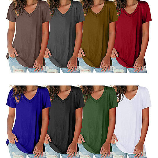 5-Pack: Ladies Ultra Soft Cotton Blend Basic V-Neck Short Sleeve Shirts Women's Tops - DailySale