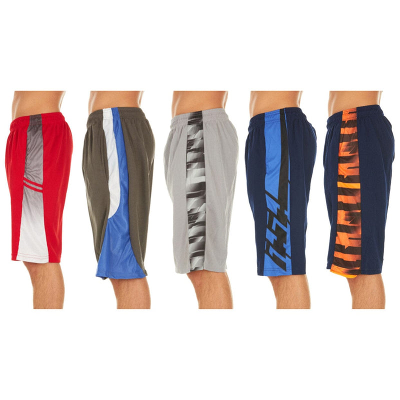 Five men standing on their side back to back modelling Men's Active Athletic Assorted Performance Shorts in 5 assorted colors (set 3), available at Dailysale