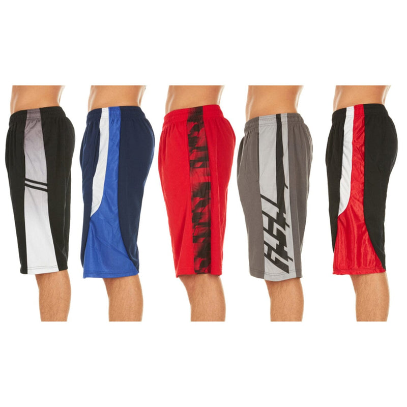 Five men standing on their side back to back modelling Men's Active Athletic Assorted Performance Shorts in 5 assorted colors (set 2), available at Dailysale