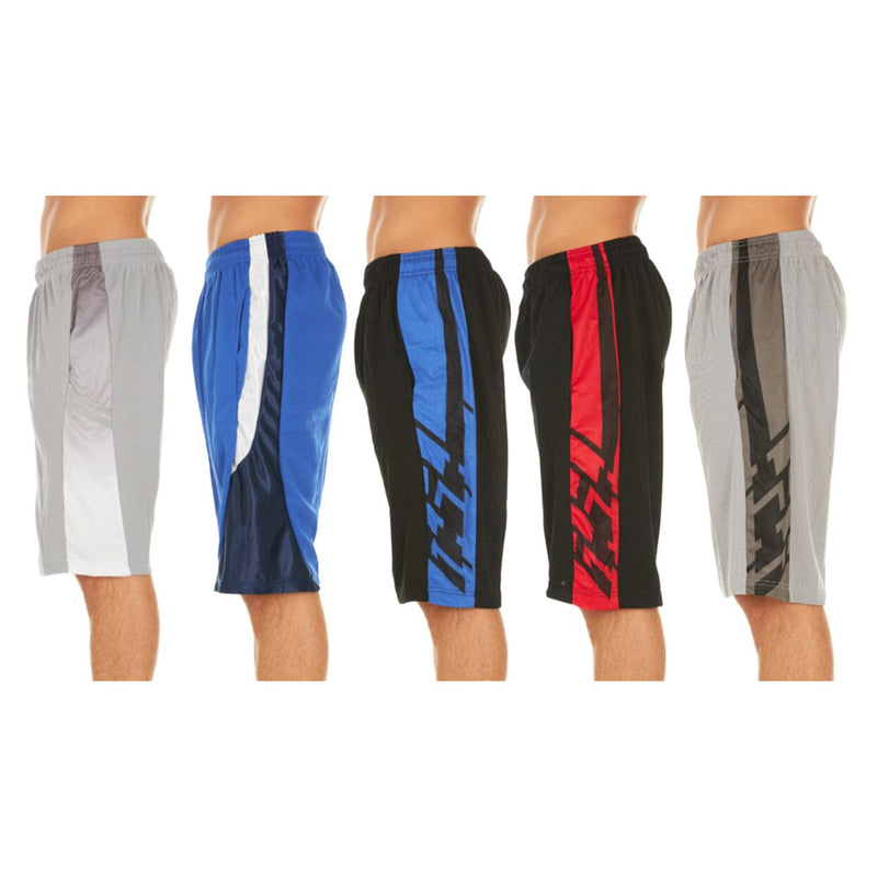 Five men standing on their side back to back modelling Men's Active Athletic Assorted Performance Shorts in 5 assorted colors (set 1), available at Dailysale
