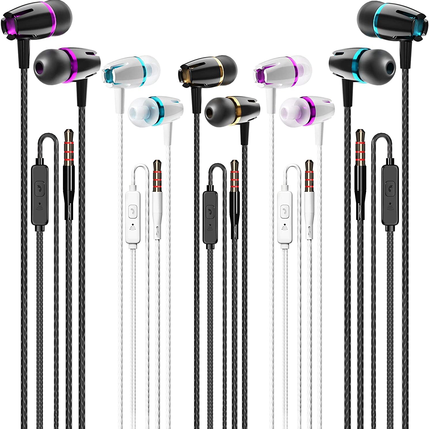 5-Pack: Microphone Wired Earbuds Isolating In-Ear Headphones Headphones - DailySale