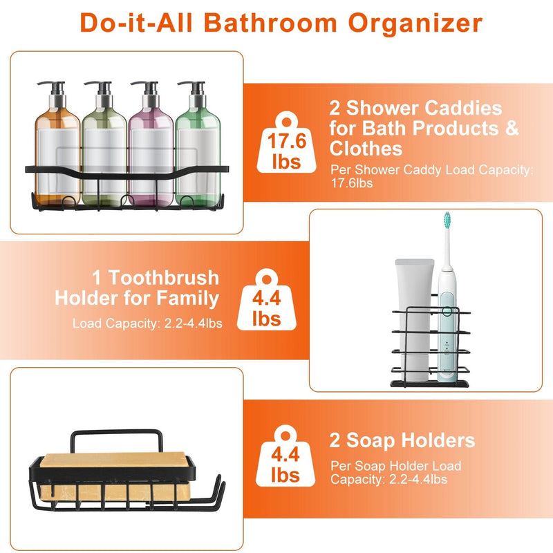 5-Pack: Shower Caddy Shelves with 18 Inbuilt Hooks Bath - DailySale