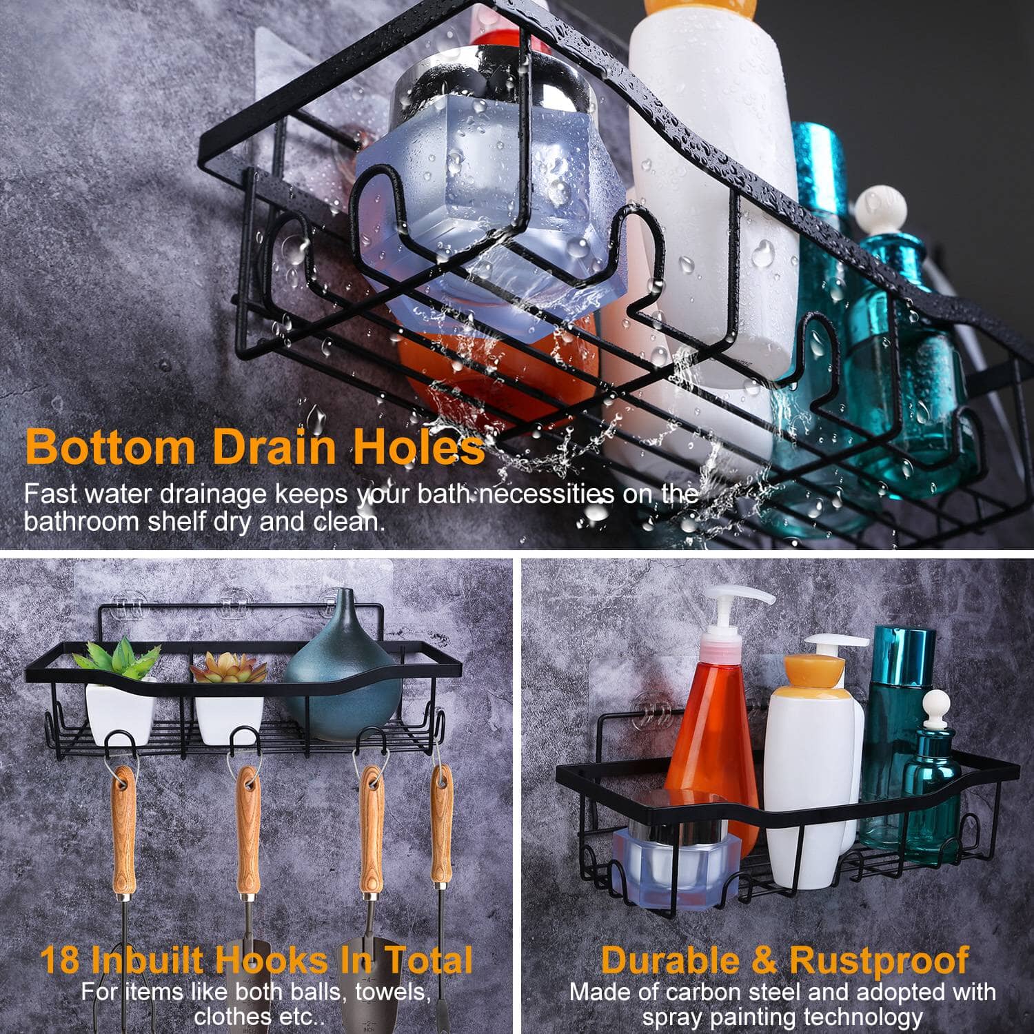 5-Pack: Shower Caddy Shelves with 18 Inbuilt Hooks Bath - DailySale