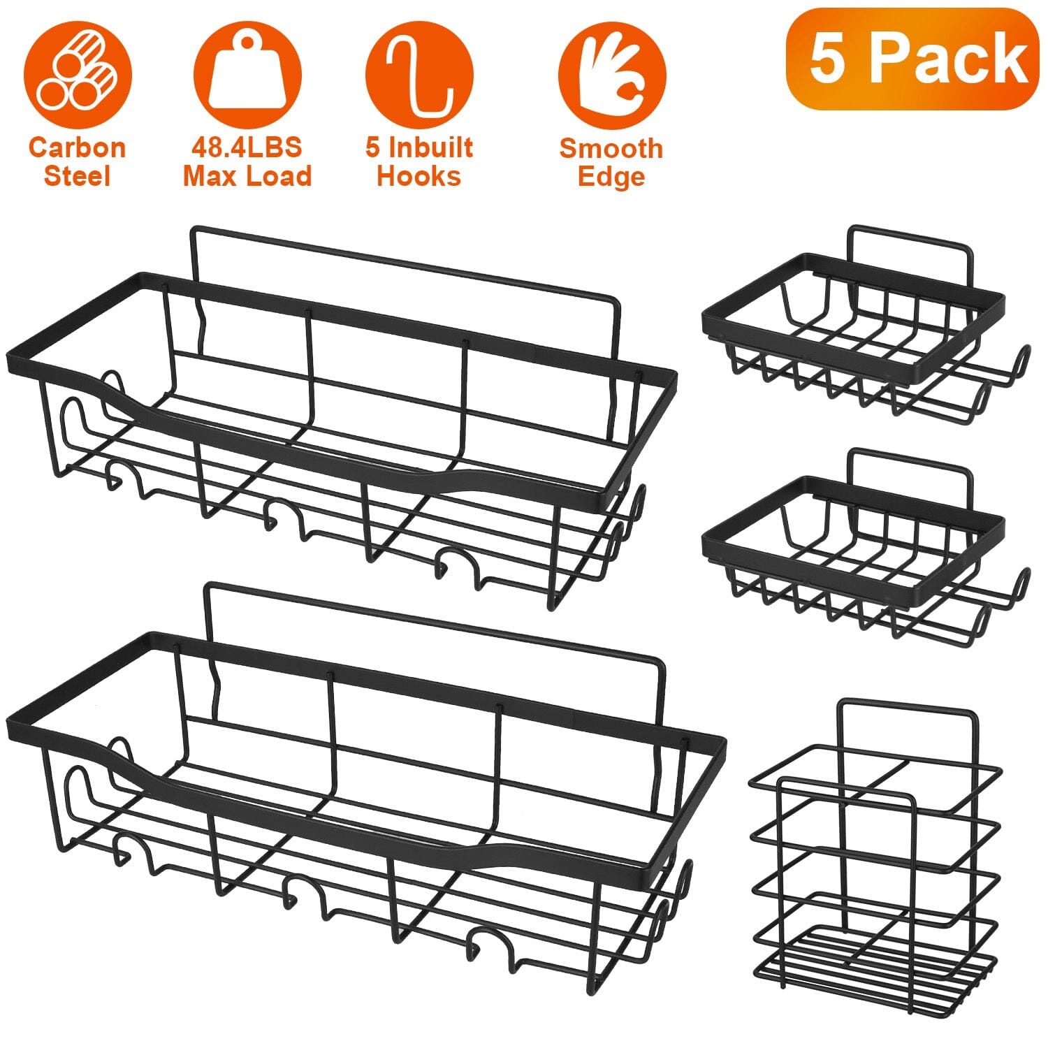 5-Pack: Shower Caddy Shelves with 18 Inbuilt Hooks Bath - DailySale