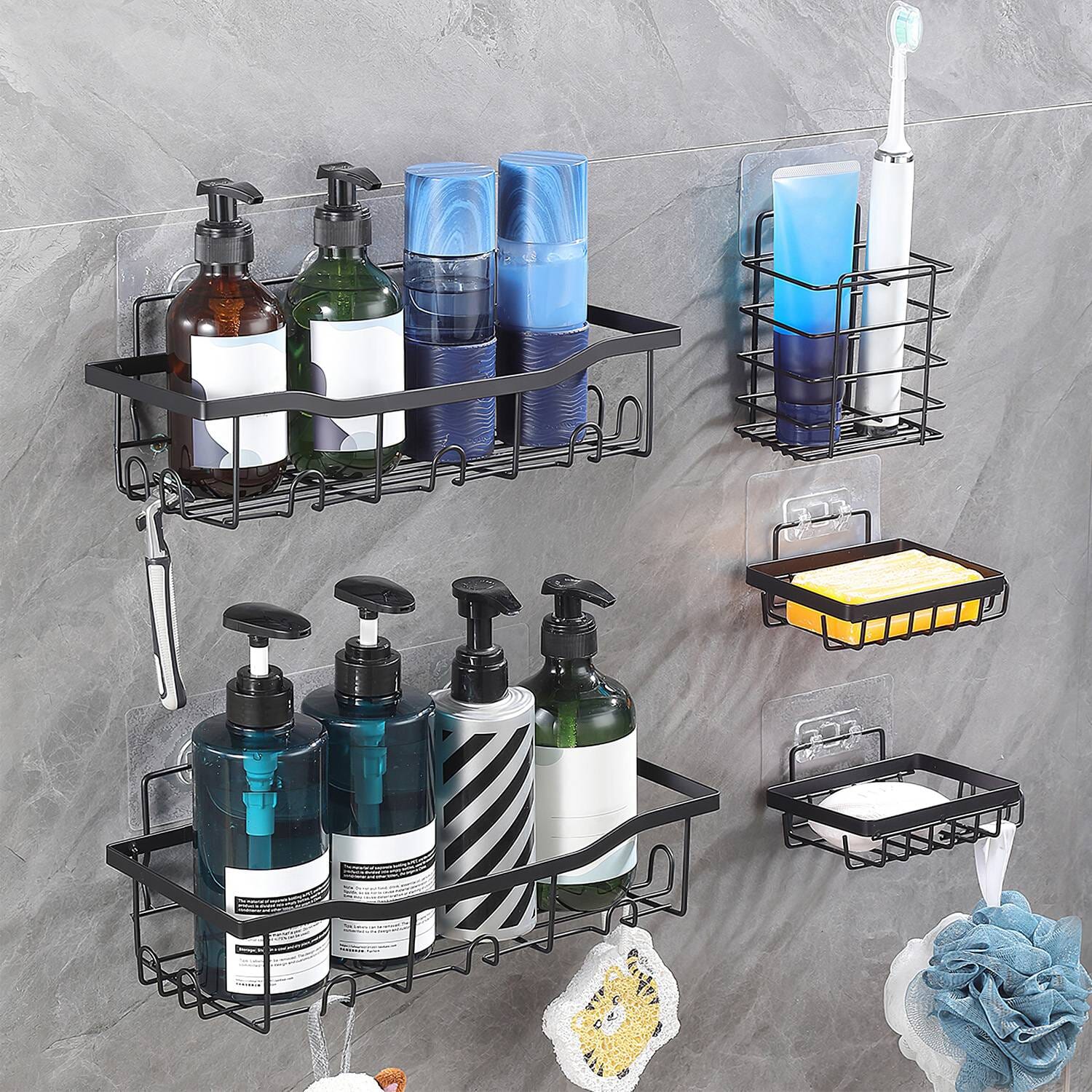 5-Pack: Shower Caddy Shelves with 18 Inbuilt Hooks Bath - DailySale