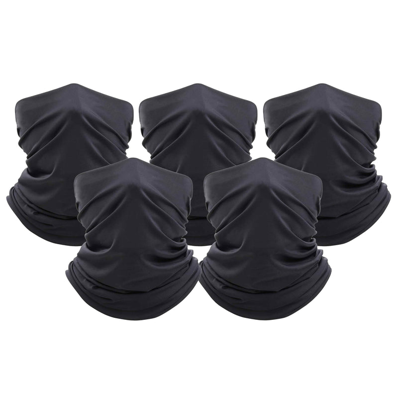 5-Pack: Unisex Moisture Wicking Gaiter Face Neck Scarf Bandanna Face Masks & PPE Black - DailySale