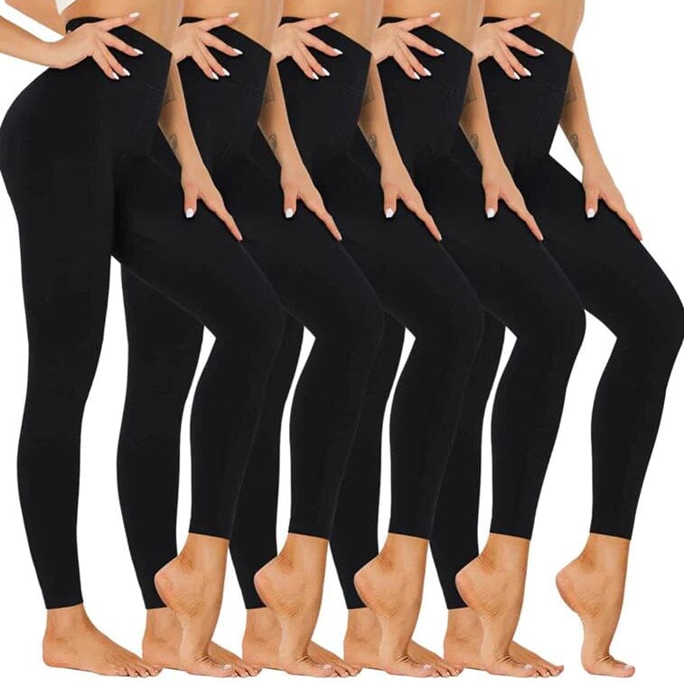 5-Pack: Women’s Fleece Lined High Waist Leggings Women's Bottoms Black - DailySale