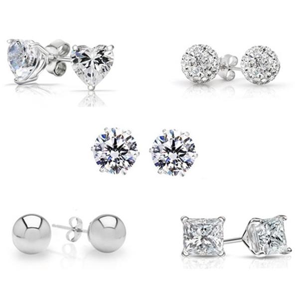 5-Pair Set: Sterling Silver Crystal Stud Set Made with Swarovski Elements Earrings - DailySale