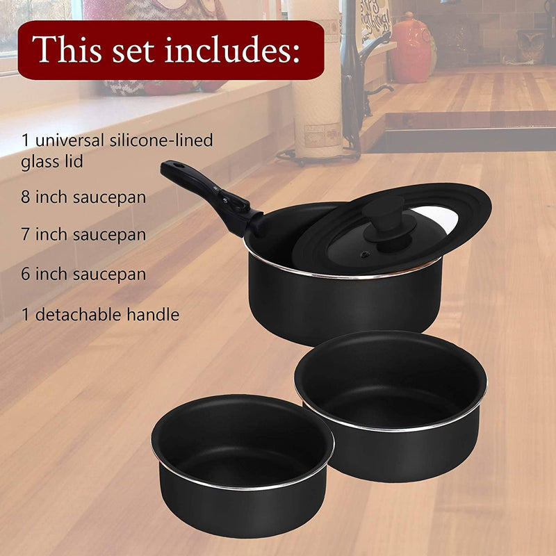 Chef's Star Nonstick Pots and Pans Set, Aluminum Kitchen Cookware Set with  Silicone Handle, Nonstick Frying Pans, Cooking Essentials, Includes Oven