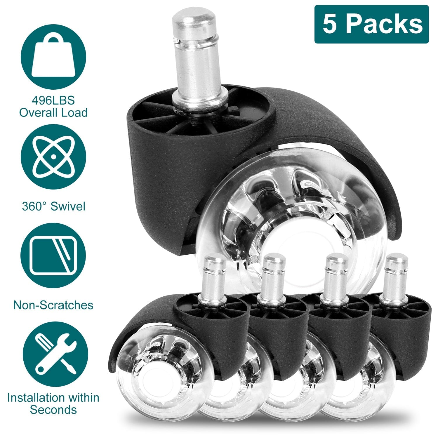 5-Piece: Office Chair Wheels Replacement Everything Else - DailySale