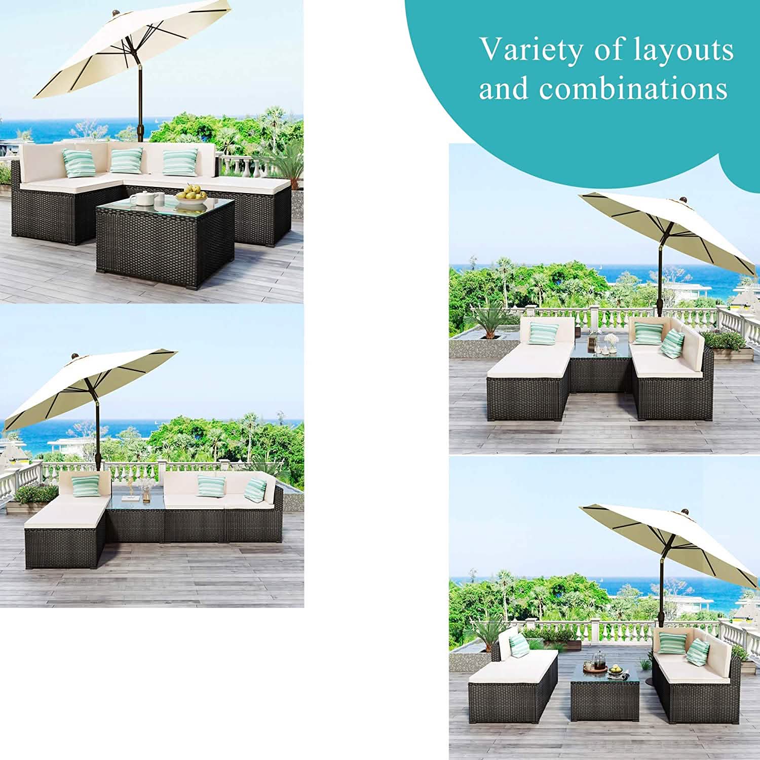 5-Piece: Patio Rattan PE Wicker Furniture Corner Sofa Set Furniture & Decor - DailySale