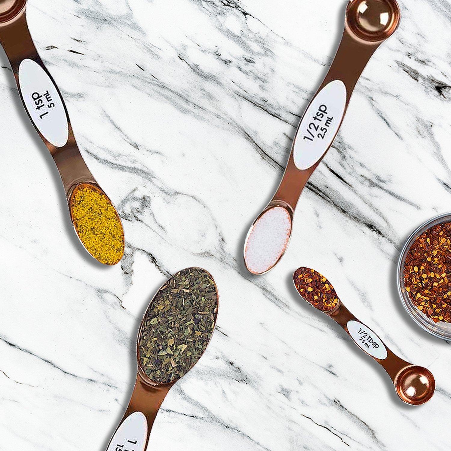 5-Piece Set: Copper Dual-Sided Stackable Magnetic Measuring Spoons