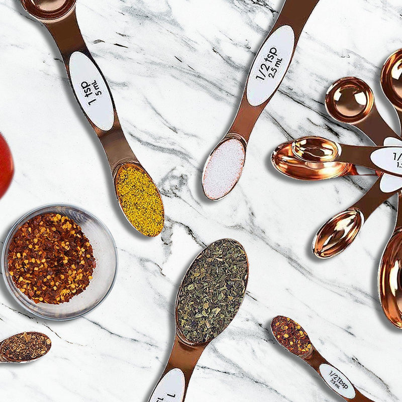 5-Piece Set: Copper Dual-Sided Stackable Magnetic Measuring Spoons