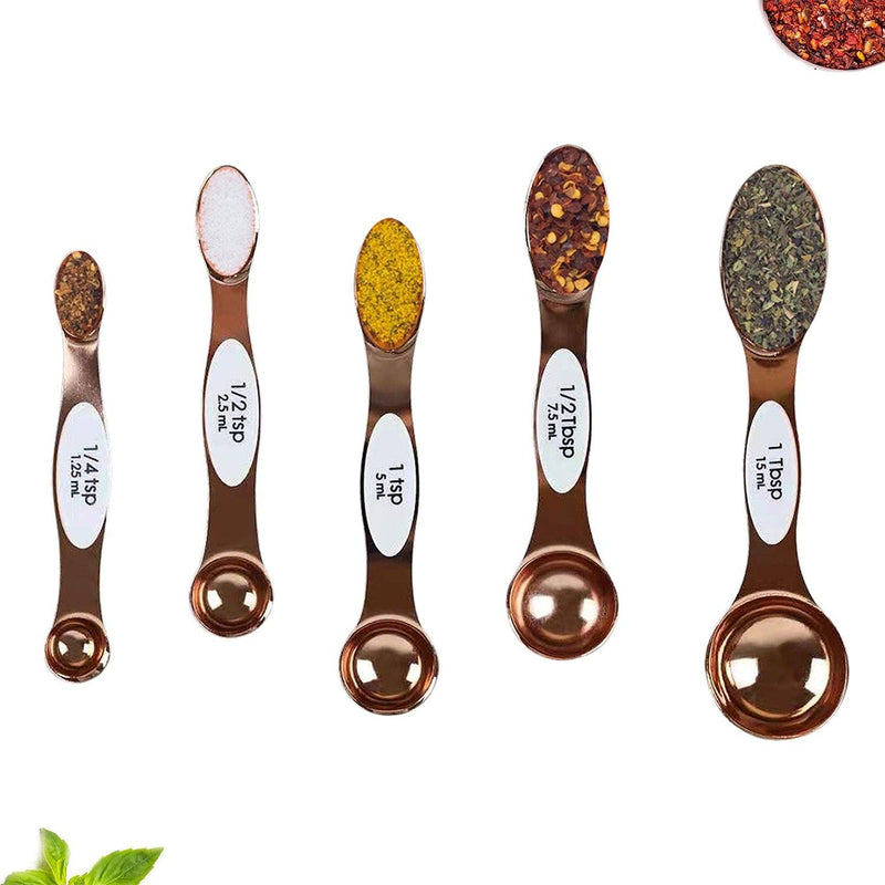 Copper Measuring Spoons - Set of 7 Includes Leveler - Premium Heavy-Duty  Stainless Steel, Narrow, Long Handle Design Fits in Spice Jar