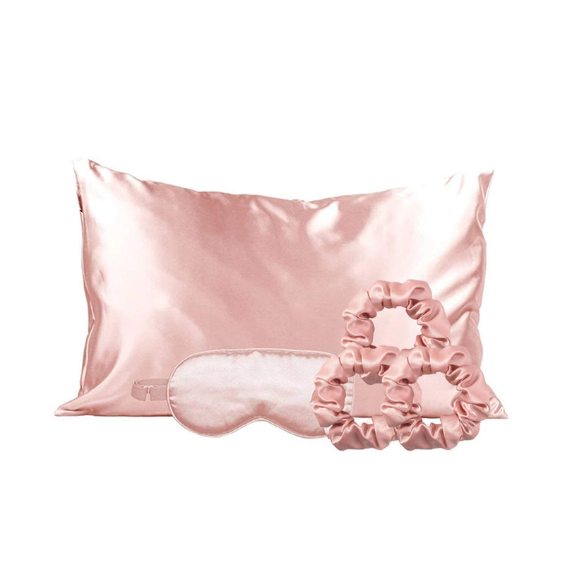 5-Piece: Silky Satin Cozy Comfortable Blush Sleep Set For Peaceful Sleep And Healthy Skin Bedding - DailySale