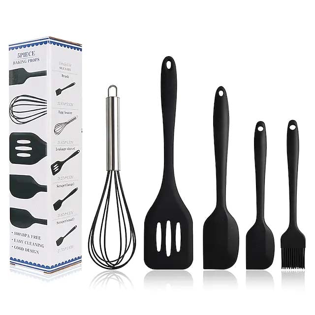 5-Pieces: Silicone Cooking Utensils Sets Kitchen Tools & Gadgets Black - DailySale