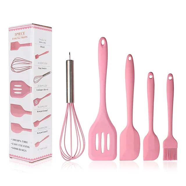 5-Pieces: Silicone Cooking Utensils Sets Kitchen Tools & Gadgets Pink - DailySale