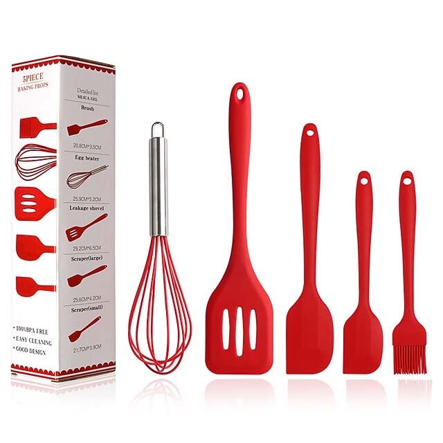 5-Pieces: Silicone Cooking Utensils Sets Kitchen Tools & Gadgets Red - DailySale