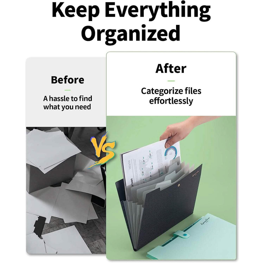 12-Pocket Expanding File Folder - Letter Size, Blue/Black (Office Organizer)