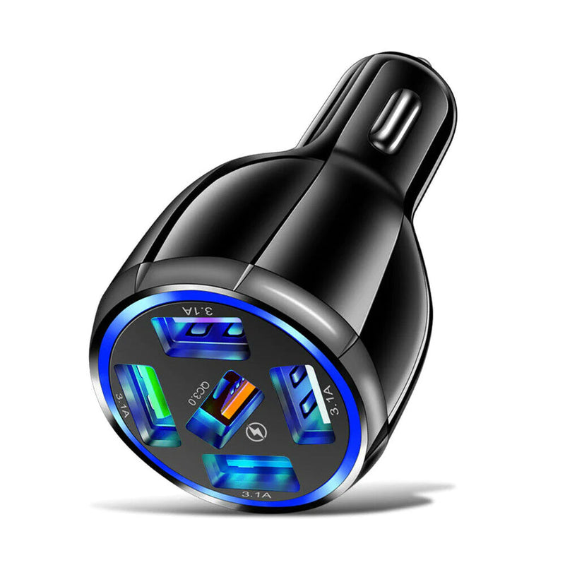 5 Port USB Fast Car Charger with LED Display Automotive Black - DailySale