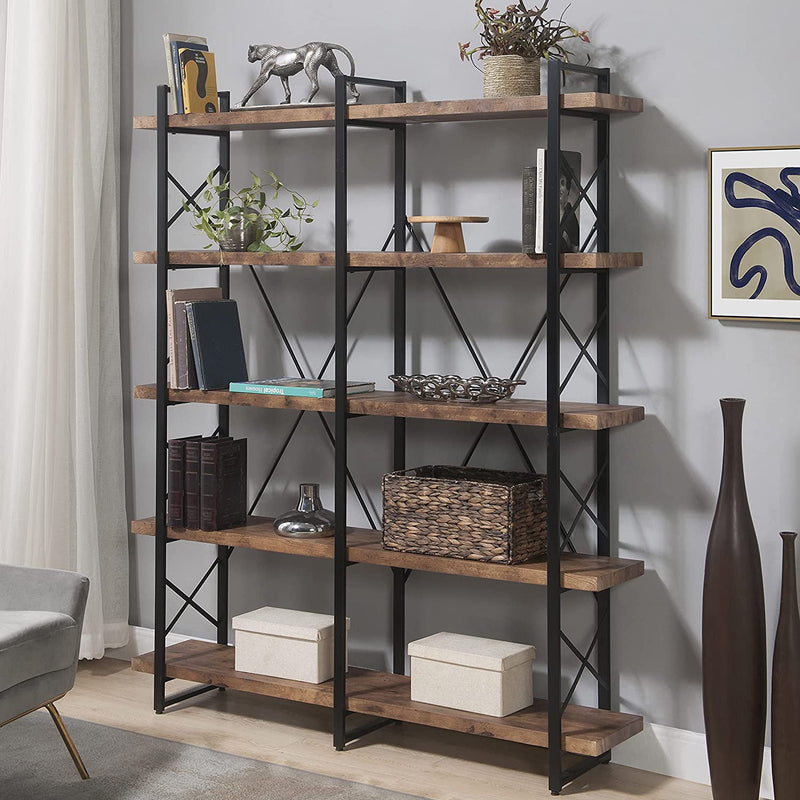 5-Tier Bookcase Industrial Bookshelf Furniture & Decor Brown - DailySale
