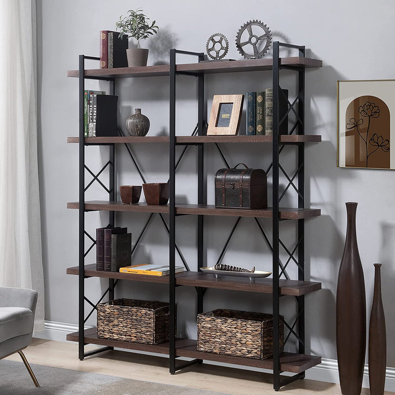 5-Tier Bookcase Industrial Bookshelf Furniture & Decor Coffee - DailySale