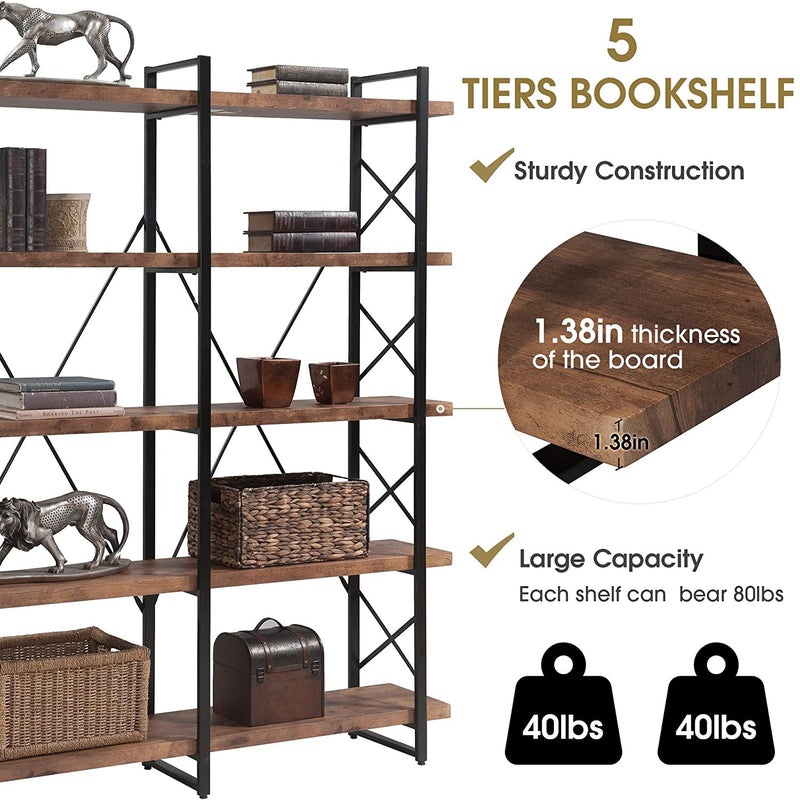 5-Tier Bookcase Industrial Bookshelf Furniture & Decor - DailySale