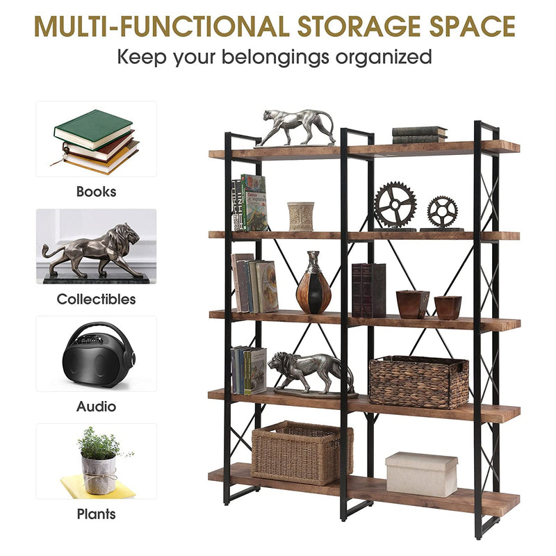 5-Tier Bookcase Industrial Bookshelf Furniture & Decor - DailySale