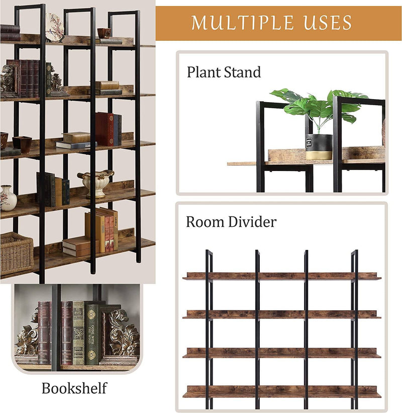 5-Tier Bookcase Tall Bookshelf, Storage Shelf with Metal Frame Closet & Storage - DailySale