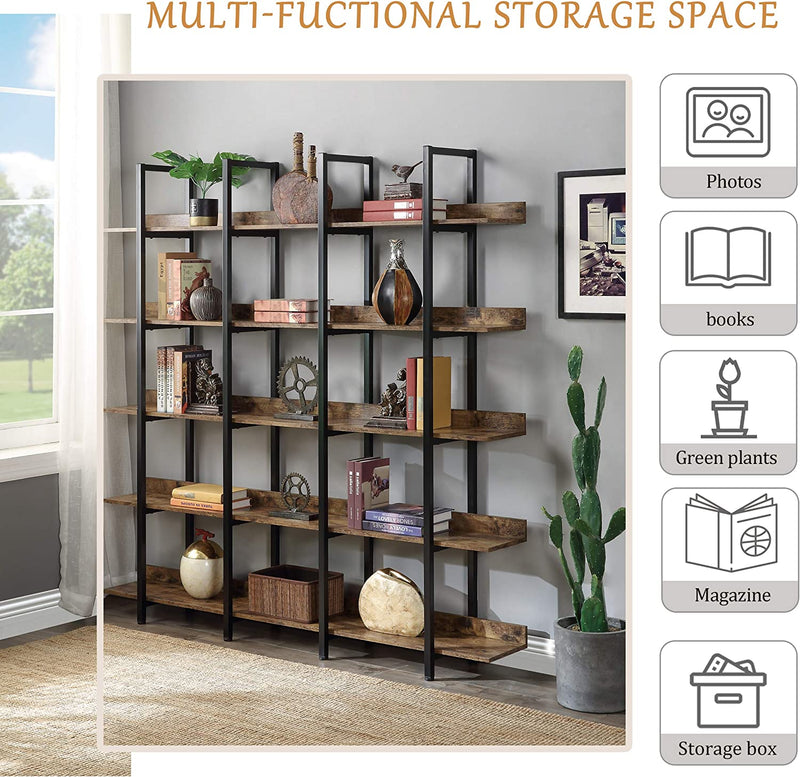 5-Tier Bookcase Tall Bookshelf, Storage Shelf with Metal Frame Closet & Storage - DailySale