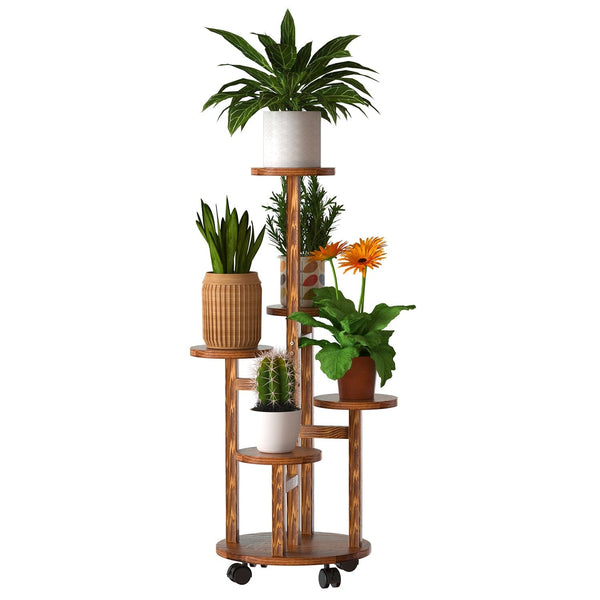 5-Tier Plant Stand with 4 Detachable Wheels Wooden Plant Pot Rolling Shelf Furniture & Decor - DailySale