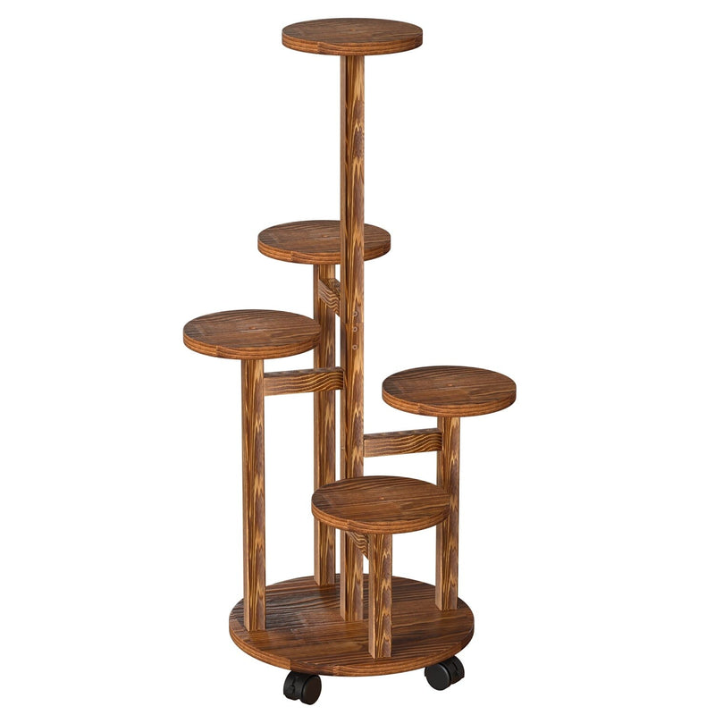5-Tier Plant Stand with 4 Detachable Wheels Wooden Plant Pot Rolling Shelf Furniture & Decor - DailySale