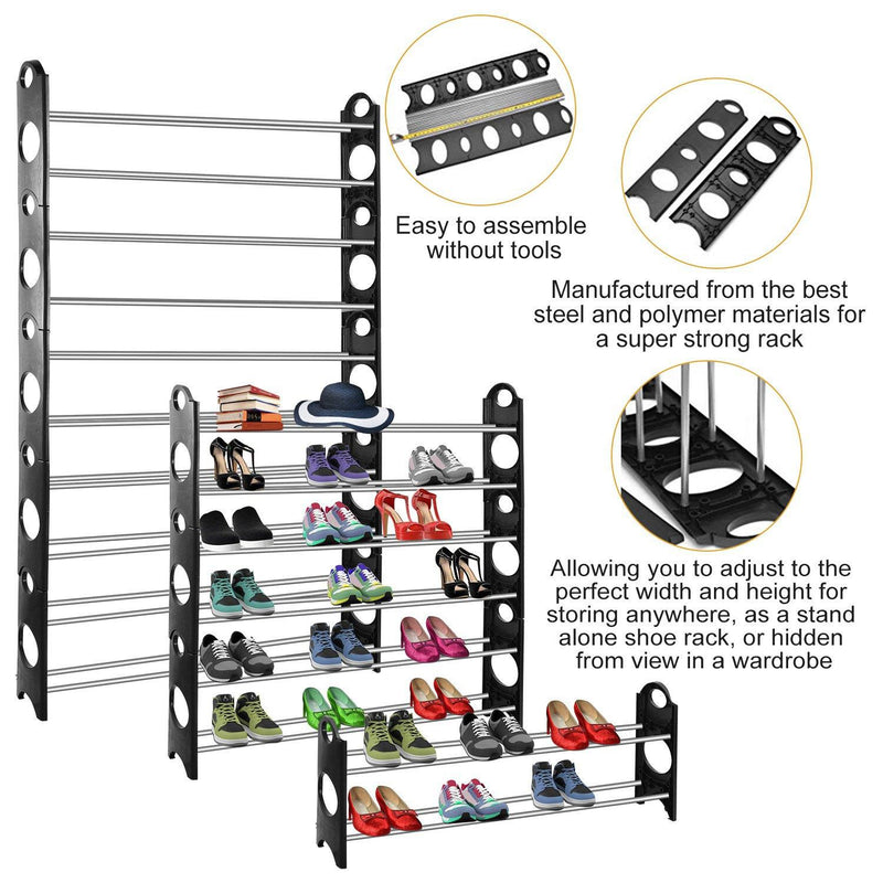50-Pair Shoe Rack Storage Organizer 10-Tier Portable Wardrobe Tower Closet & Storage - DailySale